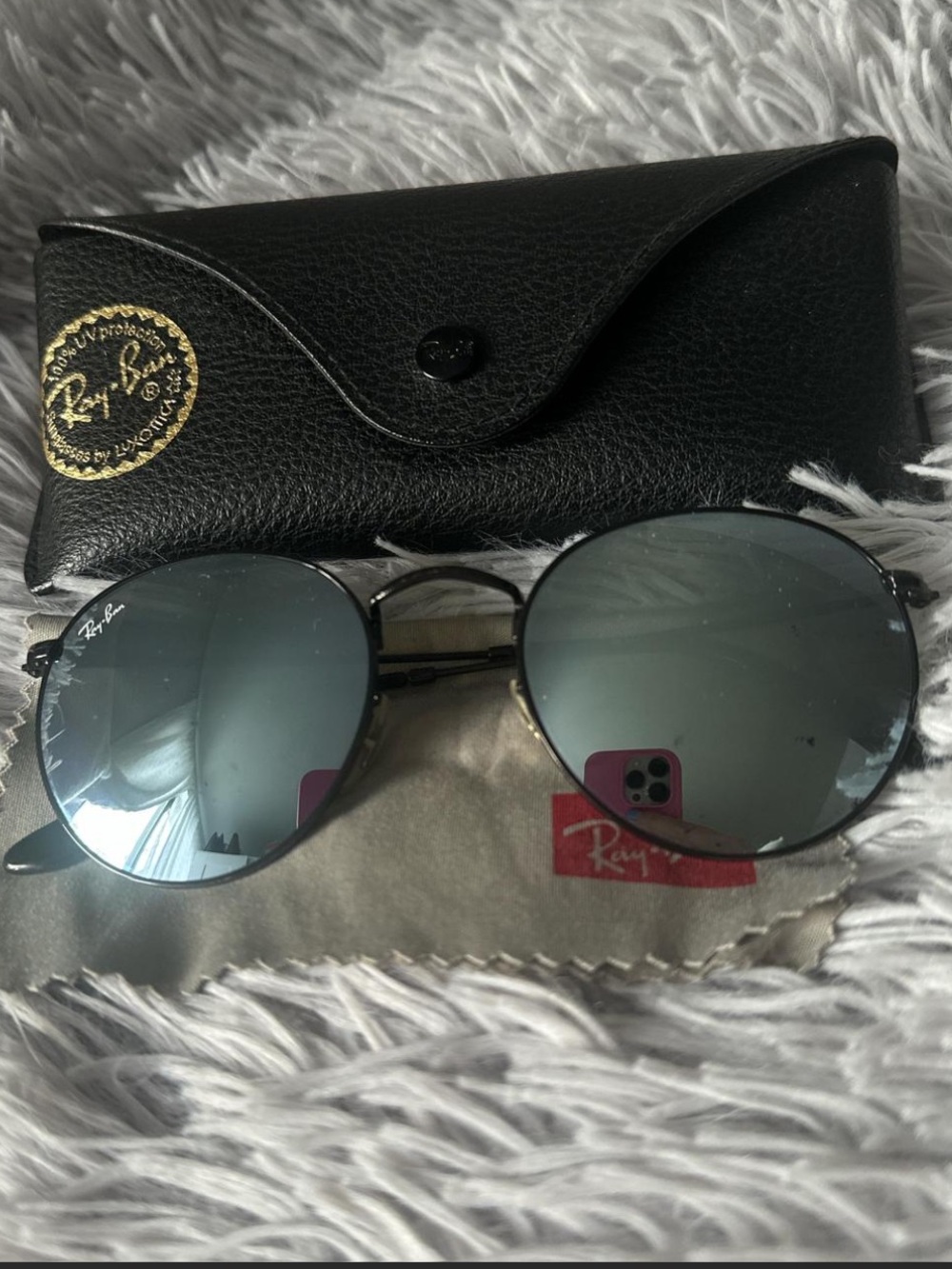 ray-ban light blue mirror round aviator sunglasses